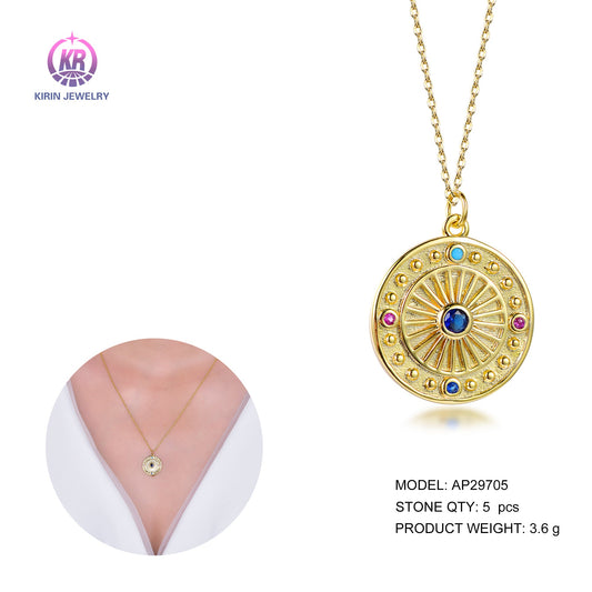 925 silver necklace with 14K gold plating coler CZ 29705 Kirin Jewelry