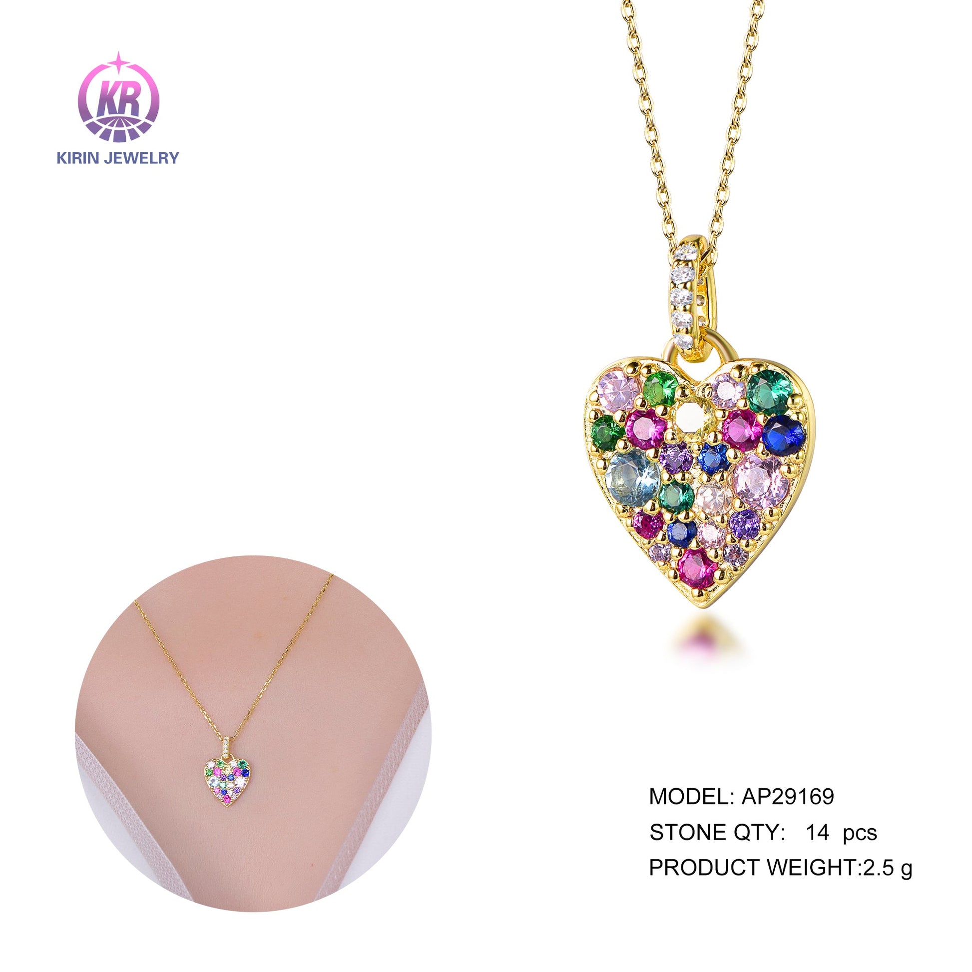 925 silver necklace with 14K gold plating color CZ 29169 Kirin Jewelry