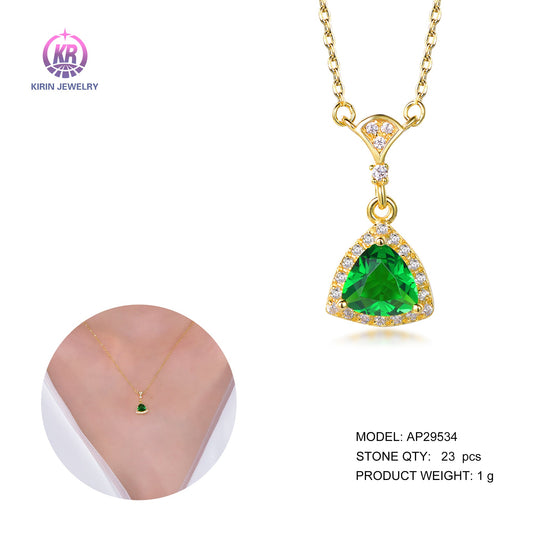 925 silver necklace with 14K gold plating emerald CZ 29534 Kirin Jewelry