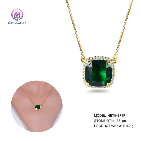 925 silver necklace with 14K gold plating emerald CZ 84874 Kirin Jewelry