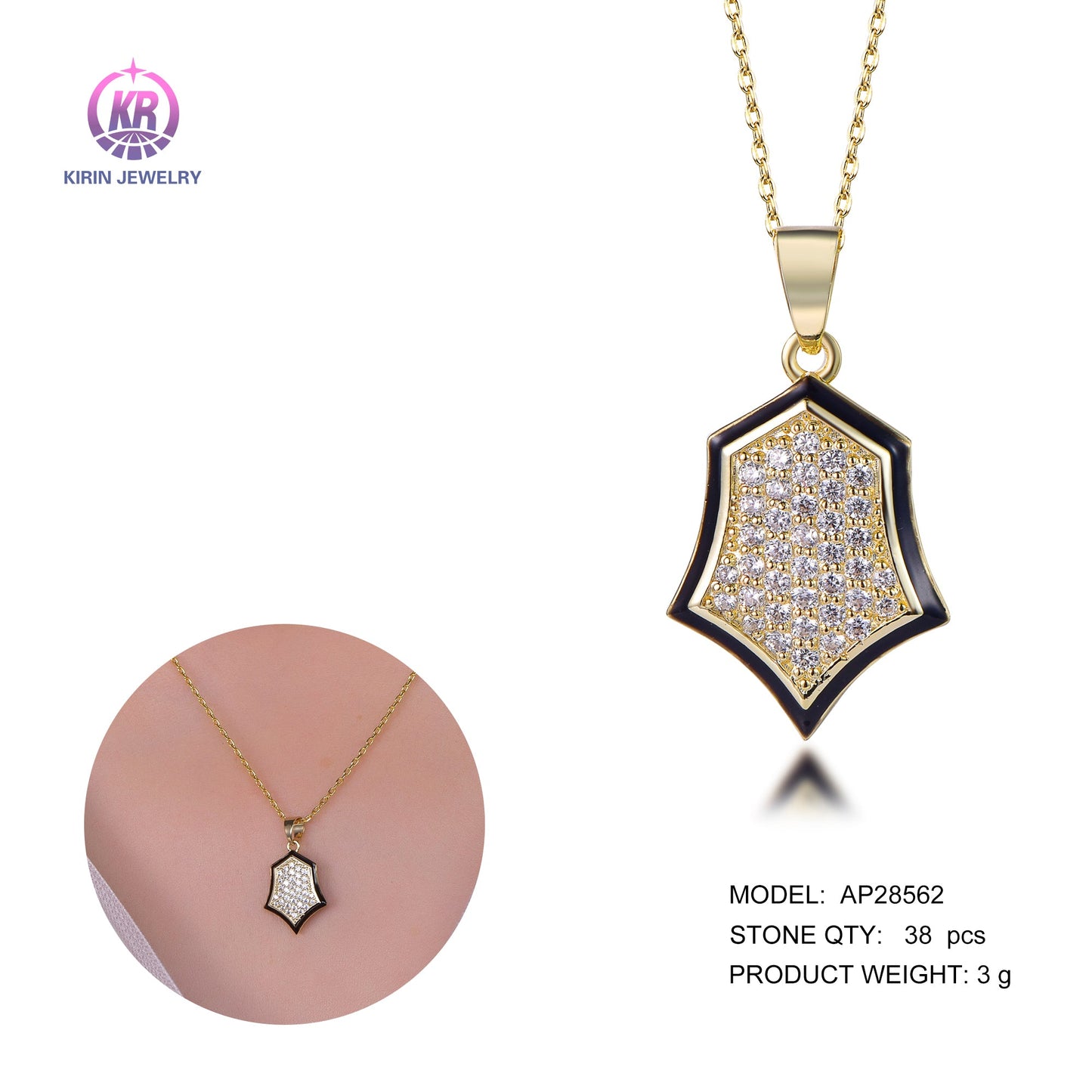 925 silver necklace with 14K gold plating enamel CZ 28562 Kirin Jewelry