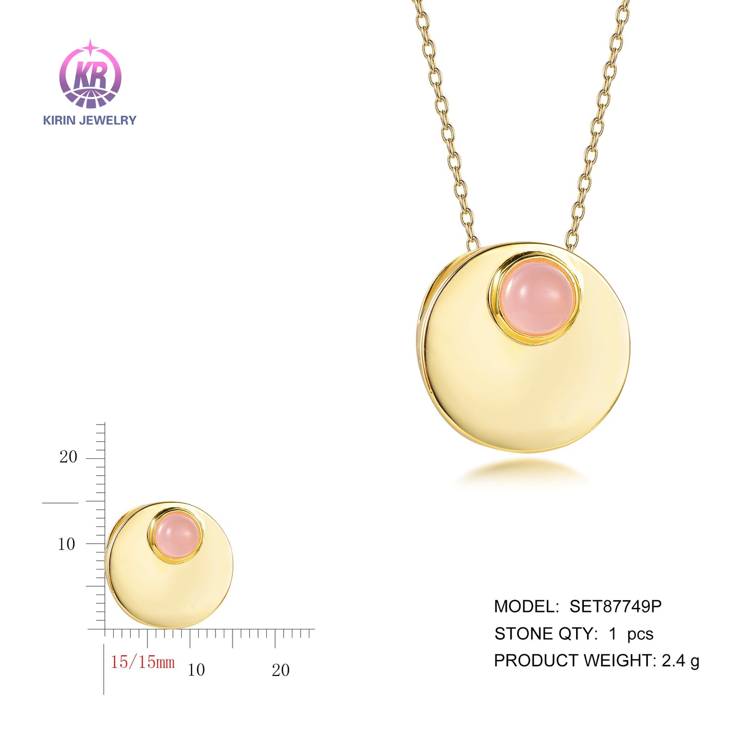 925 silver necklace with 14K gold plating pink CZ SET87749P Kirin Jewelry