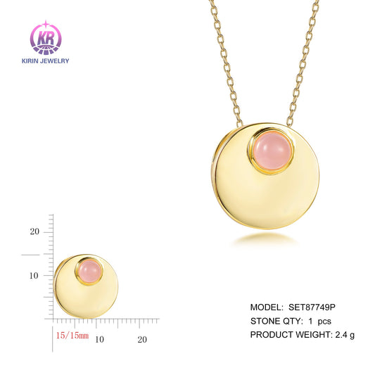 925 silver necklace with 14K gold plating pink CZ SET87749P Kirin Jewelry