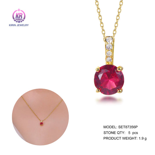 925 silver necklace with 14K gold plating ruby CZ 87356 Kirin Jewelry