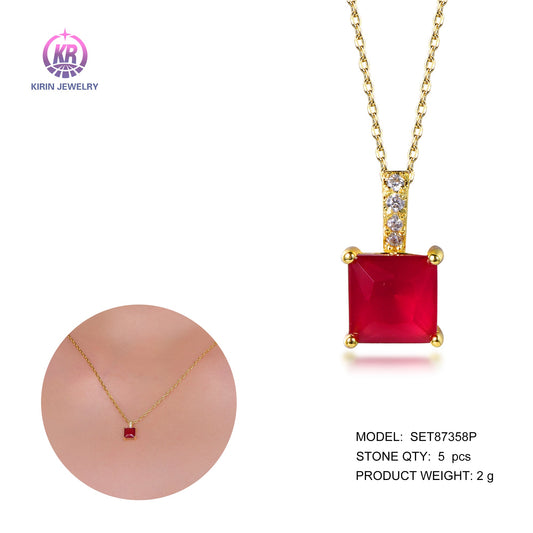 925 silver necklace with 14K gold plating ruby CZ 87358 Kirin Jewelry