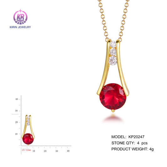 925 silver necklace with 14K gold plating ruby CZ KP20247 Kirin Jewelry