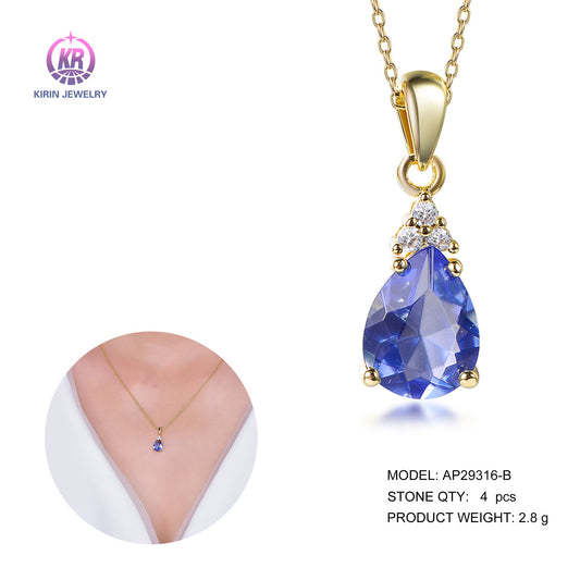 925 silver necklace with 14K gold plating sapphire CZ 29316 Kirin Jewelry