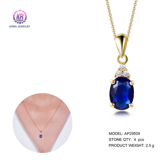 925 silver necklace with 14K gold plating sapphire CZ 29509 Kirin Jewelry