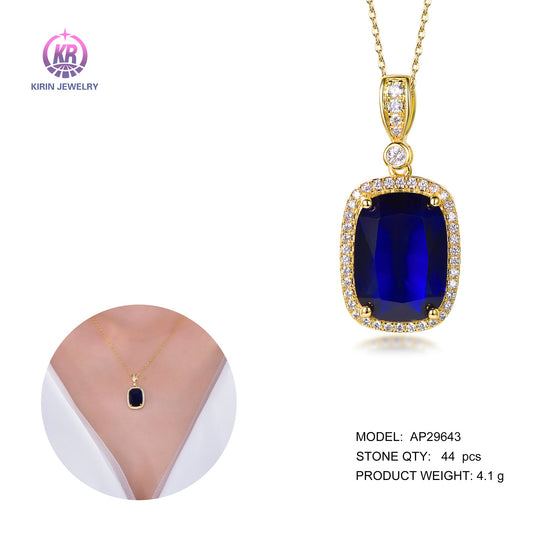 925 silver necklace with 14K gold plating sapphire CZ 29643 Kirin Jewelry