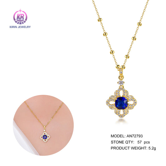 925 silver necklace with 14K gold plating sapphire CZ 72793 Kirin Jewelry