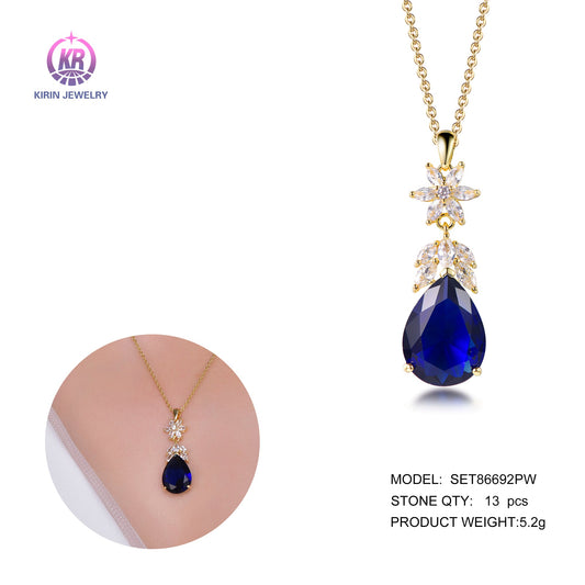 925 silver necklace with 14K gold plating sapphire CZ 86692 Kirin Jewelry