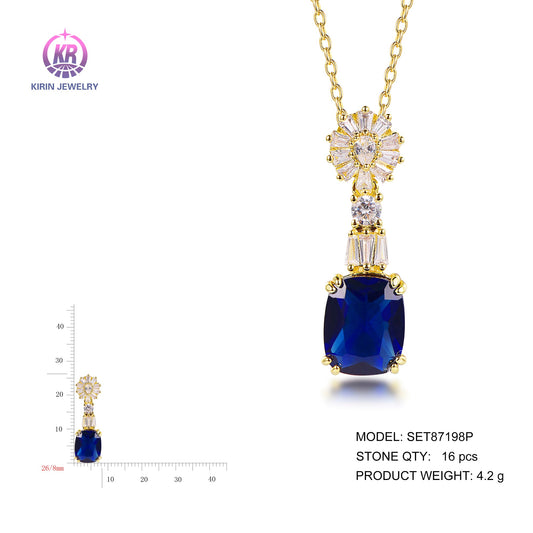 925 silver necklace with 14K gold plating sapphire CZ 87198 Kirin Jewelry