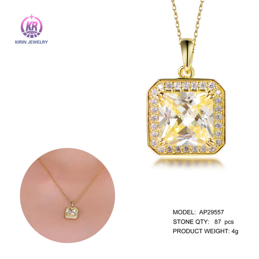 925 silver necklace with 14K gold plating yellow CZ 29557 Kirin Jewelry