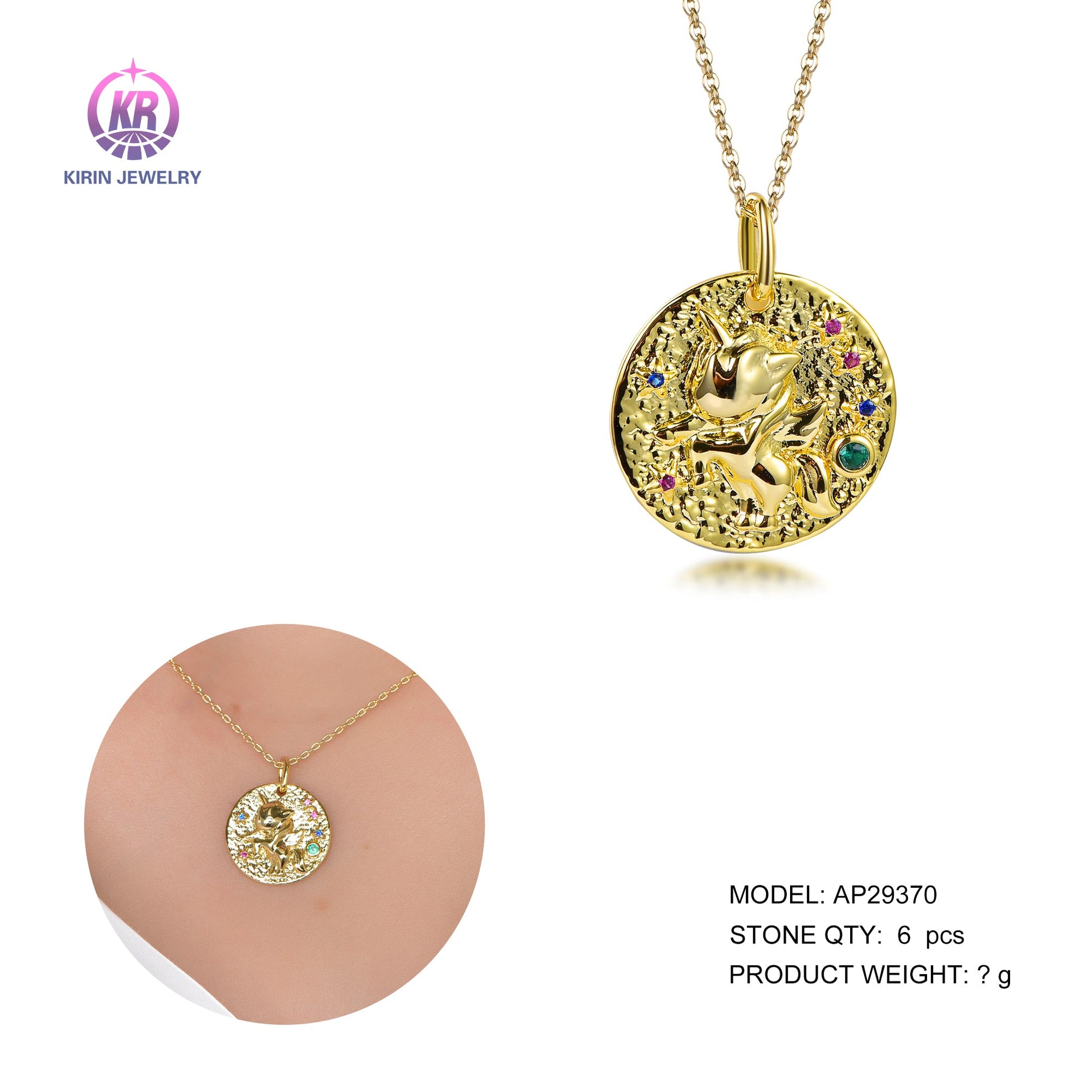 925 silver necklace with 14k gold plating CZ 29370 Kirin Jewelry