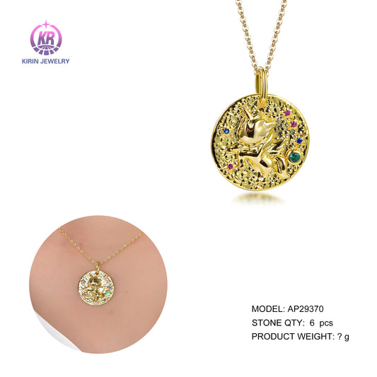 925 silver necklace with 14k gold plating CZ 29370 Kirin Jewelry