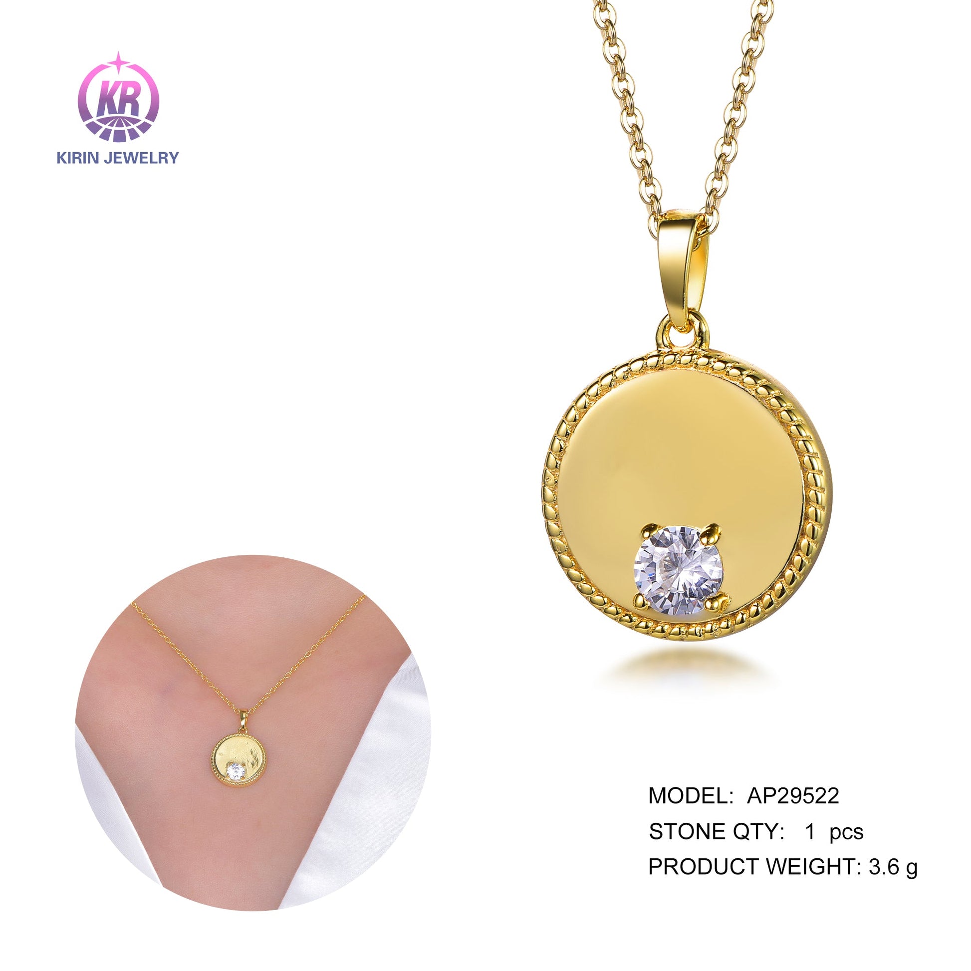 925 silver necklace with 14k gold plating CZ 29522 Kirin Jewelry