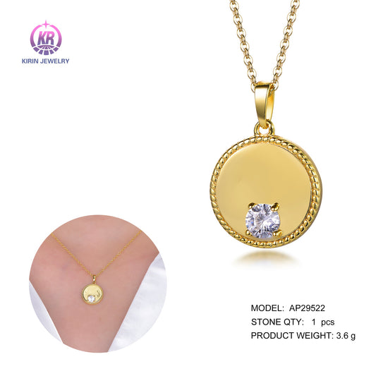 925 silver necklace with 14k gold plating CZ 29522 Kirin Jewelry