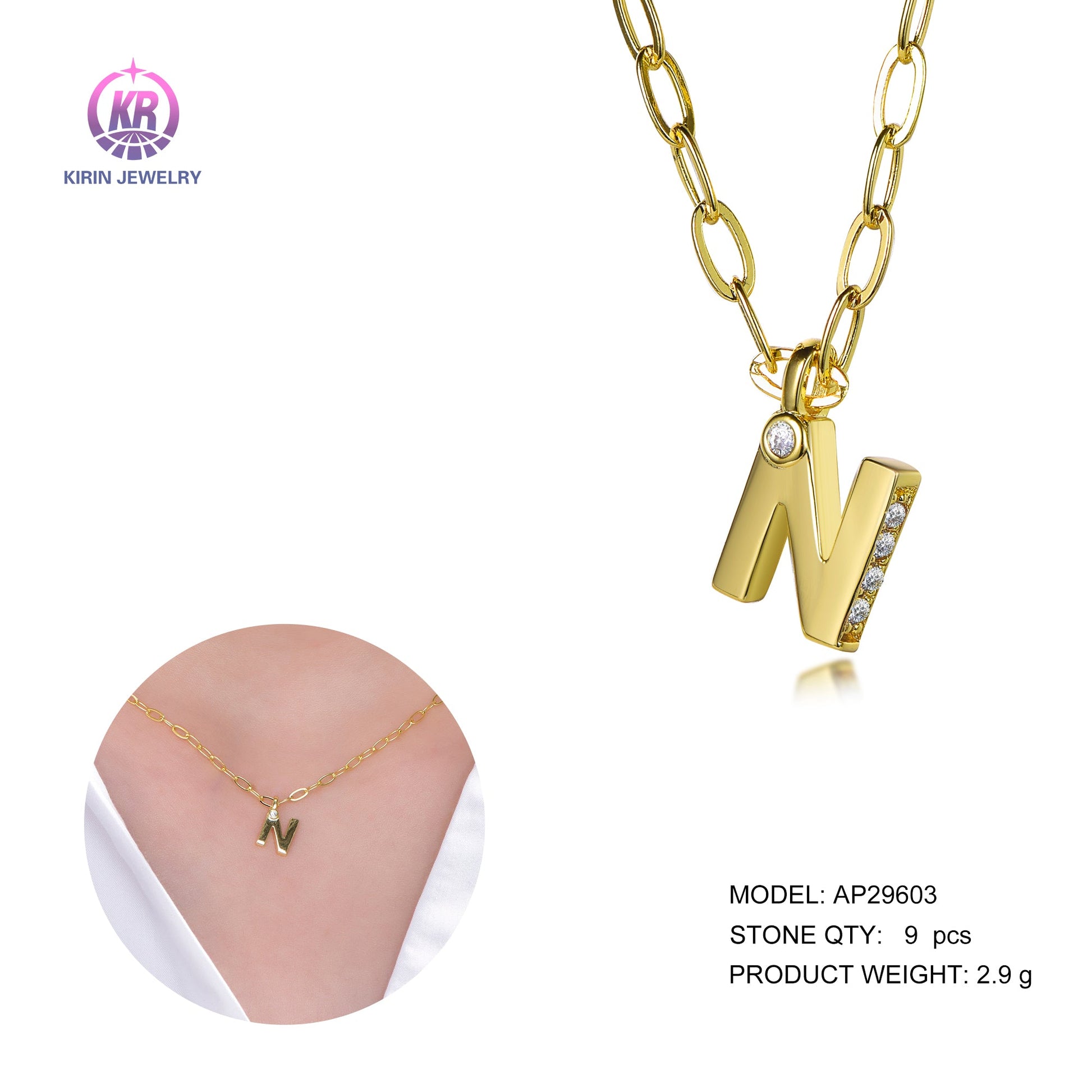 925 silver necklace with 14k gold plating CZ 29603 Kirin Jewelry