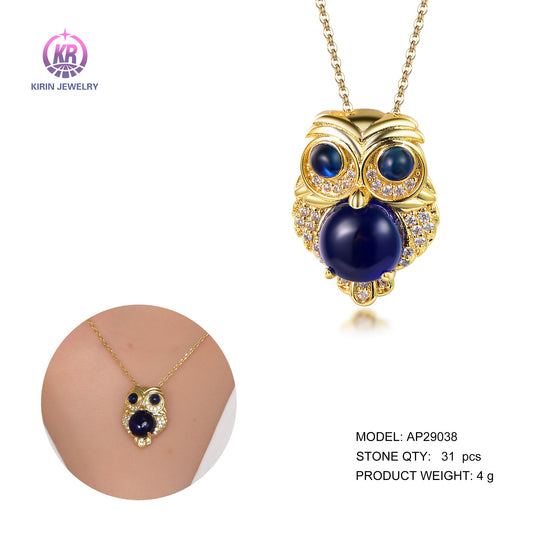 925 silver necklace with 14k gold plating sapphire CZ 29038 Kirin Jewelry