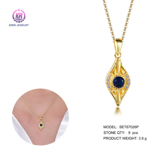 925 silver necklace with 14k gold plating sapphire CZ 87026 Kirin Jewelry