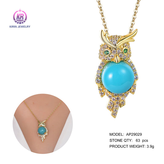 925 silver necklace with 14k gold plating sky blue CZ 29029 Kirin Jewelry