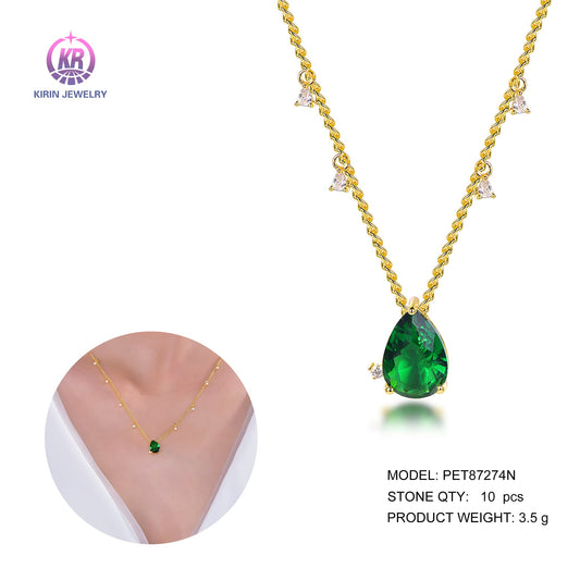 925 silver necklace with necklace 14K gold plating emerald CZ 87274 Kirin Jewelry