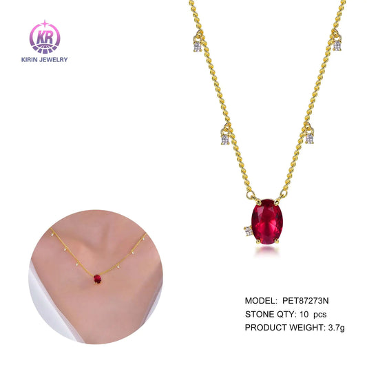 925 silver necklace with necklace 14K gold plating ruby CZ PET87273N Kirin Jewelry