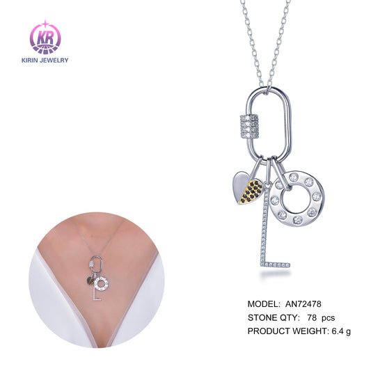 925 silver necklace with rhodium plating CZ 72478 Kirin Jewelry