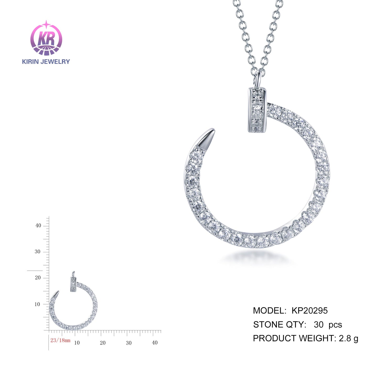 925 silver necklace with rhodium plating CZ KP20295 Kirin Jewelry