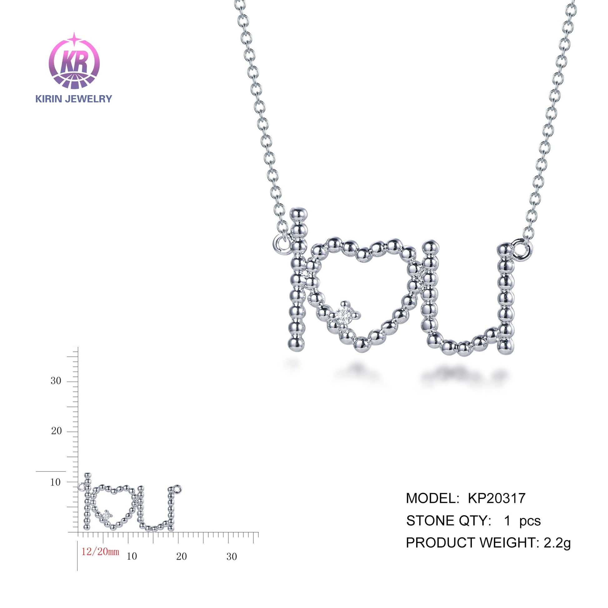 925 silver necklace with rhodium plating CZ KP20317 Kirin Jewelry