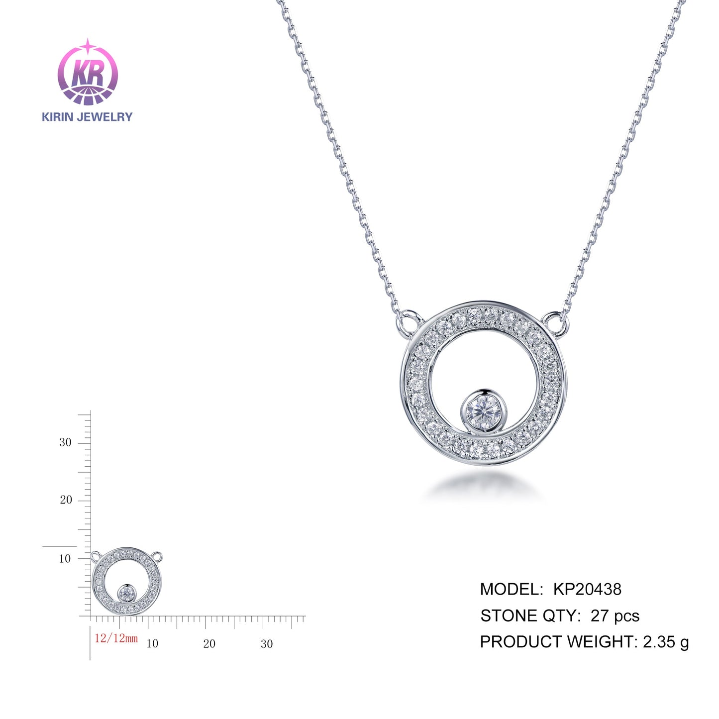 925 silver necklace with rhodium plating CZ KP20438 Kirin Jewelry