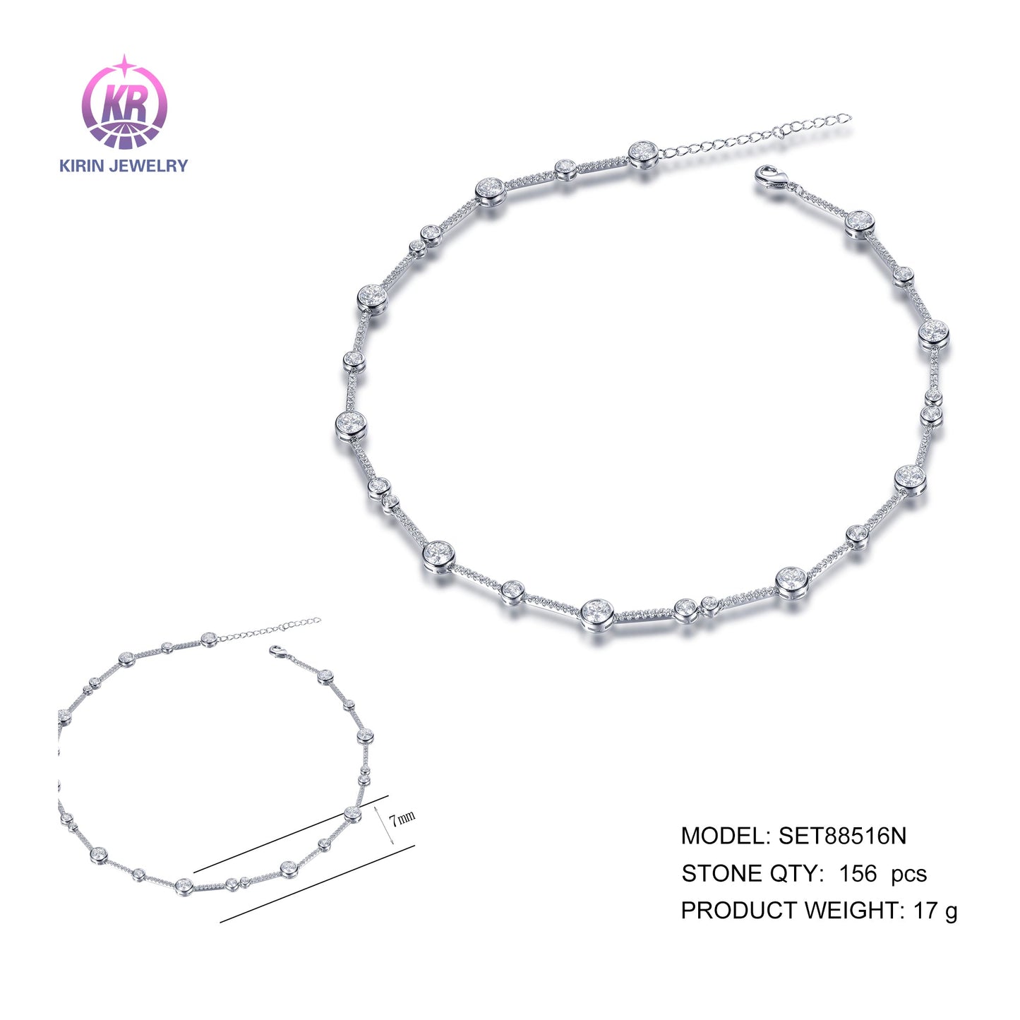 925 silver necklace with rhodium plating CZ SET88516N Kirin Jewelry