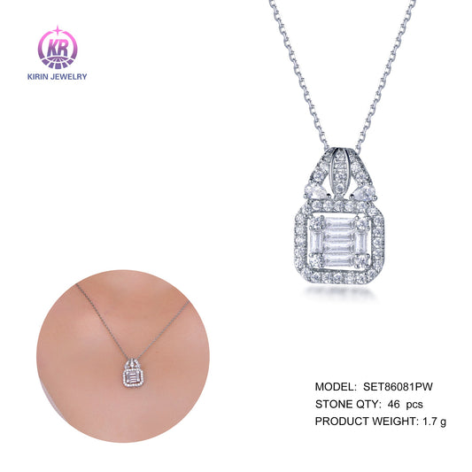 925 silver necklace with rhodium plating baguette CZ 86081 Kirin Jewelry