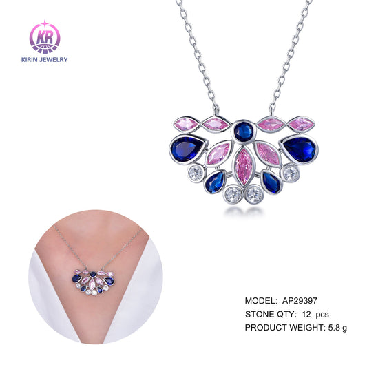 925 silver necklace with rhodium plating coler CZ 29397 Kirin Jewelry