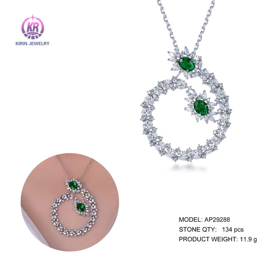 925 silver necklace with rhodium plating emerald CZ 29288 Kirin Jewelry