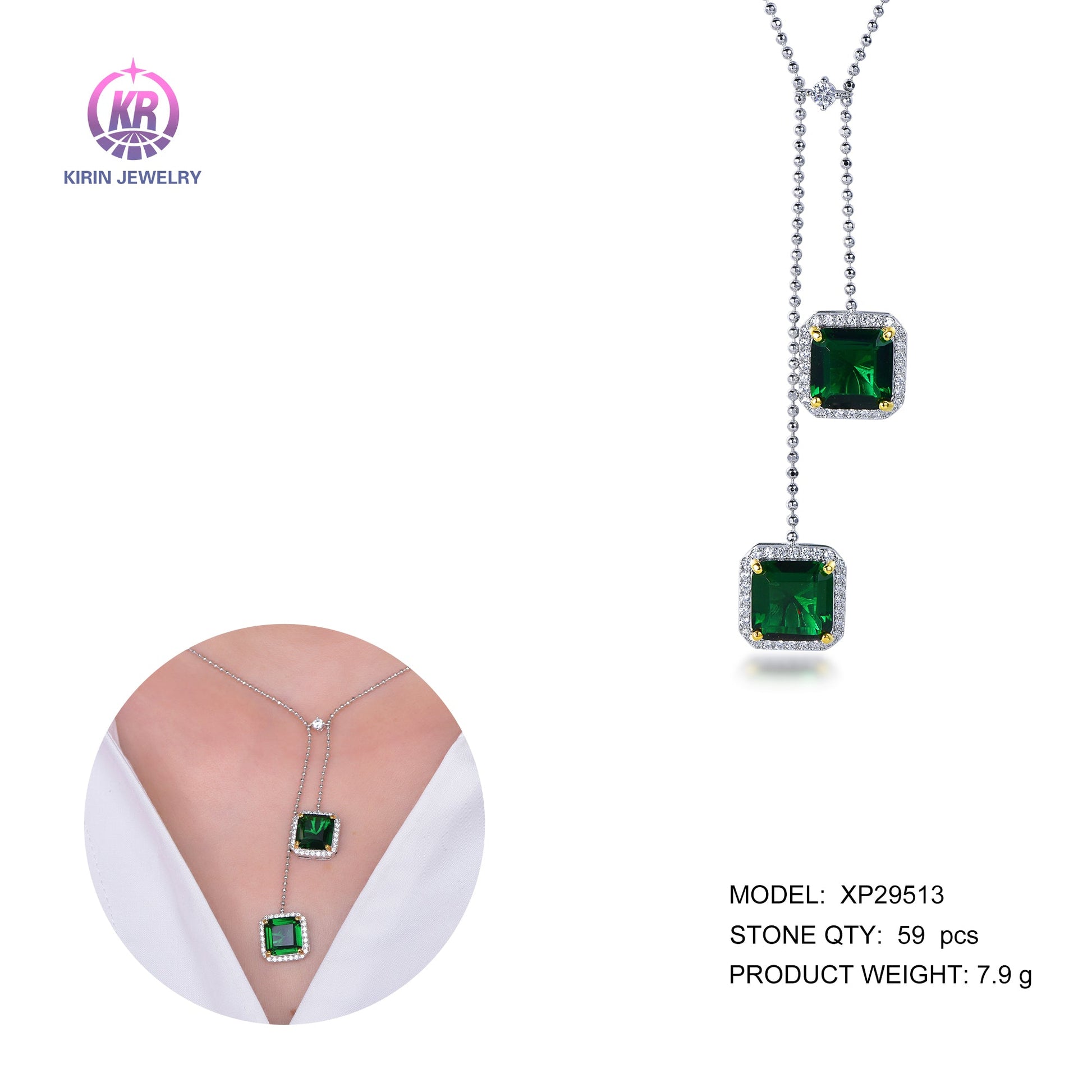 925 silver necklace with rhodium plating emerald CZ 29513 Kirin Jewelry