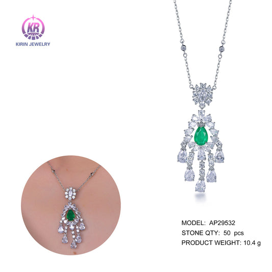 925 silver necklace with rhodium plating emerald CZ 29532 Kirin Jewelry