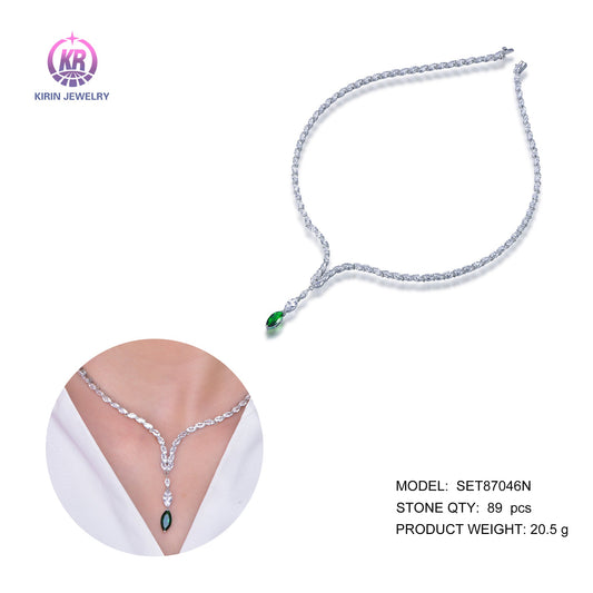 925 silver necklace with rhodium plating emerald CZ 87046 Kirin Jewelry