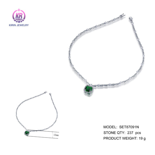 925 silver necklace with rhodium plating emerald CZ 87091 Kirin Jewelry