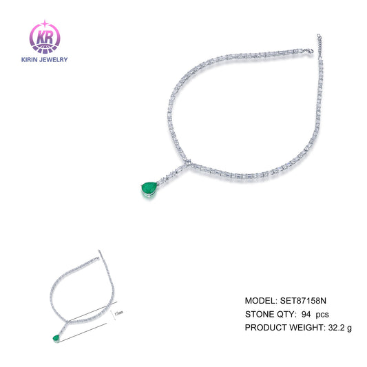 925 silver necklace with rhodium plating emerald CZ 87158 Kirin Jewelry