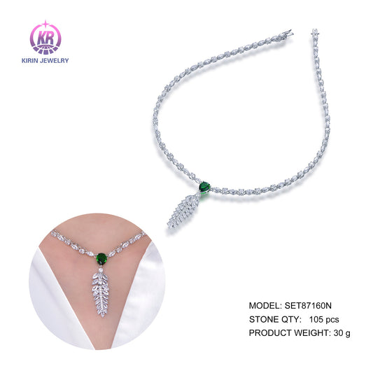 925 silver necklace with rhodium plating emerald CZ 87160 Kirin Jewelry