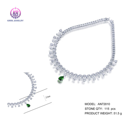 925 silver necklace with rhodium plating emerald CZ AN72810 Kirin Jewelry