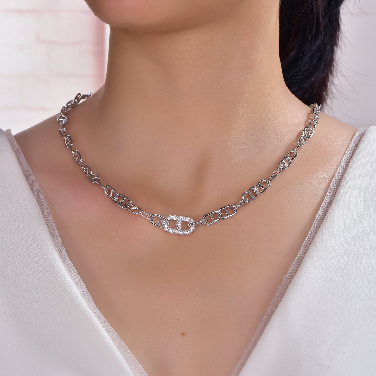 925 silver necklace with rhodium plating emerald CZ AN72987 Kirin Jewelry