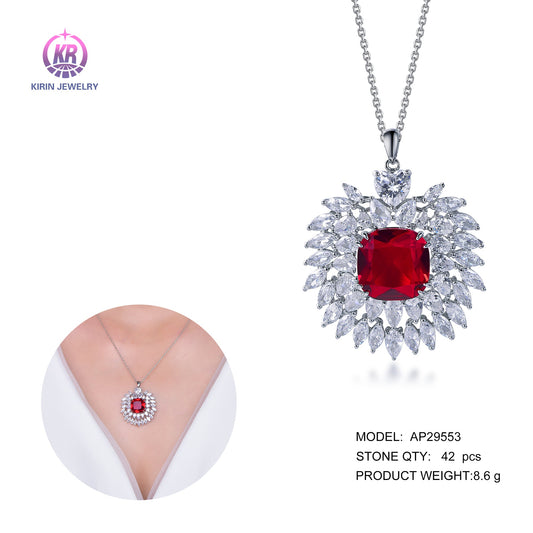 925 silver necklace with rhodium plating ruby CZ 29553 Kirin Jewelry