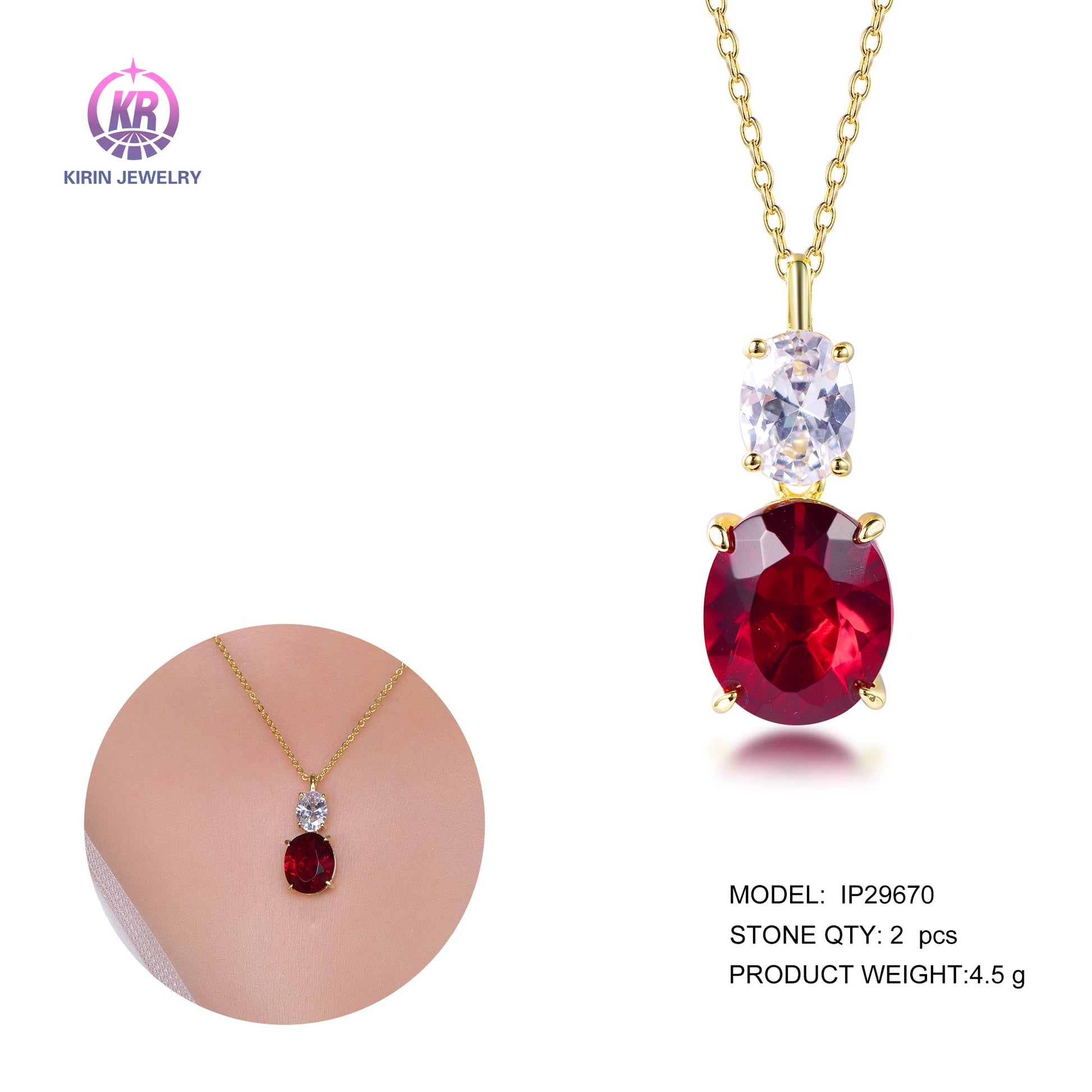 925 silver necklace with rhodium plating ruby CZ 29670 Kirin Jewelry