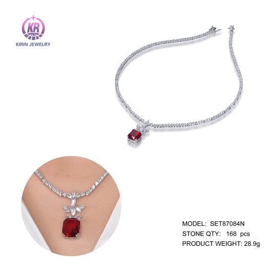 925 silver necklace with rhodium plating ruby CZ 87084 Kirin Jewelry