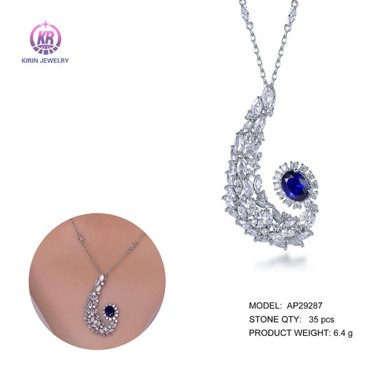 925 silver necklace with rhodium plating sapphire CZ 29287 Kirin Jewelry