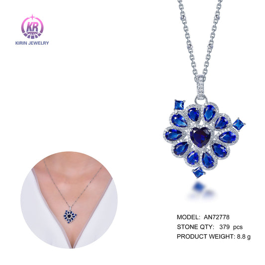 925 silver necklace with rhodium plating sapphire CZ 72778 Kirin Jewelry