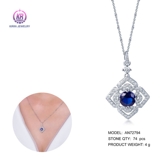 925 silver necklace with rhodium plating sapphire CZ 72794 Kirin Jewelry