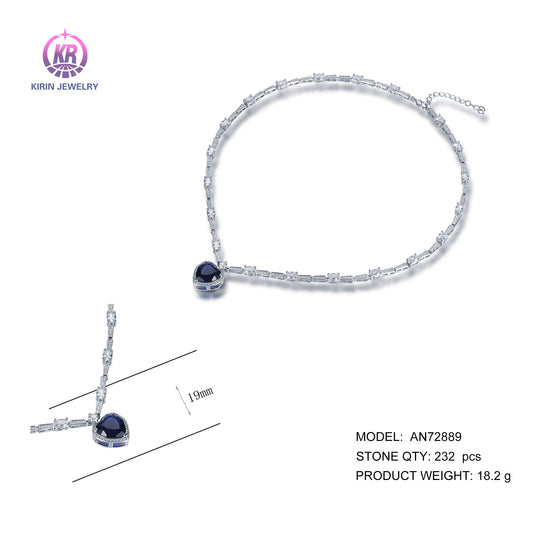 925 silver necklace with rhodium plating sapphire CZ AN72889 Kirin Jewelry